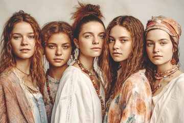 Fototapeta premium Portrait of a group of diverse young beautiful women, Generative ai