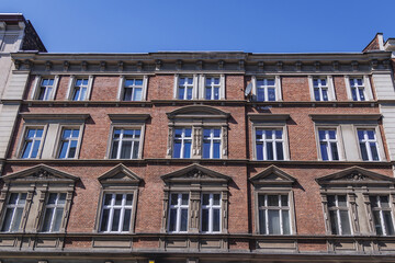 Fototapeta na wymiar Facade of old tenement house in Katowice, Poland