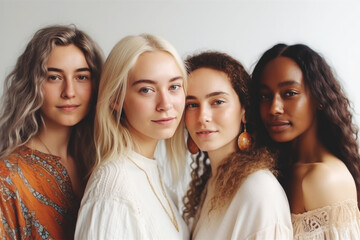 Obraz premium Portrait of a group of diverse young beautiful women, Generative ai