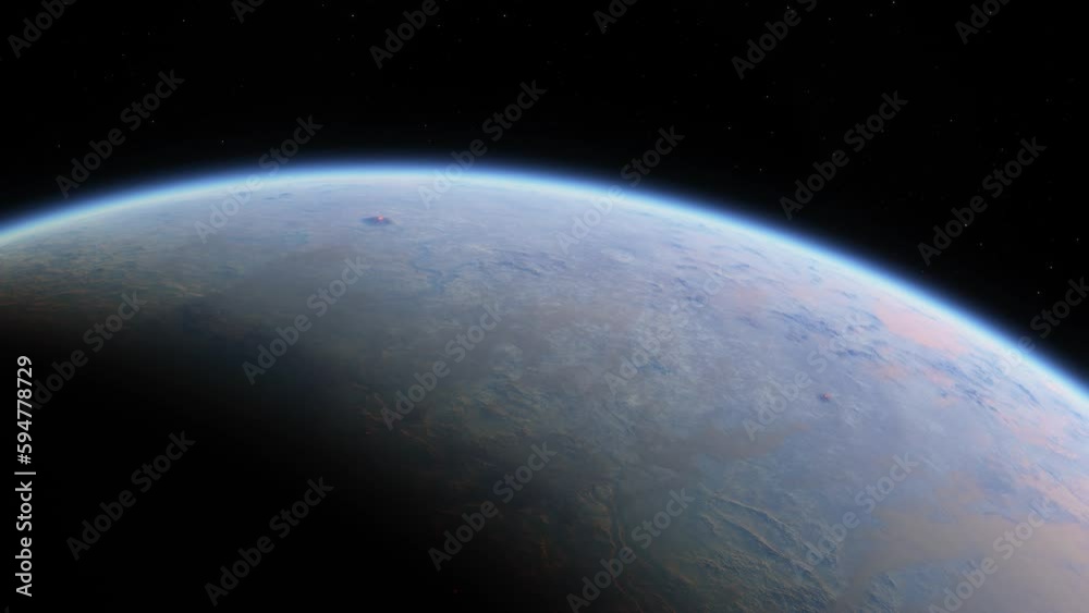 Wall mural cinematic animation of exoplanet in another solar system. a geologically active planet in another ga