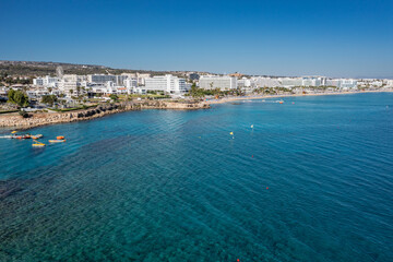 Naklejka na ściany i meble Aerial view of Protaras tourist resort, part of Paralimni Municipality, Cyprus
