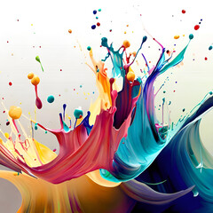 colorful splashes of paint on neutral background, abstract art  - 594779134