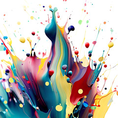colorful splashes of paint on neutral background, abstract art  - 594779141