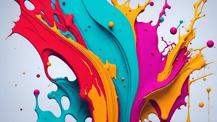 colorful splashes of paint on neutral background, abstract art  - 594779198