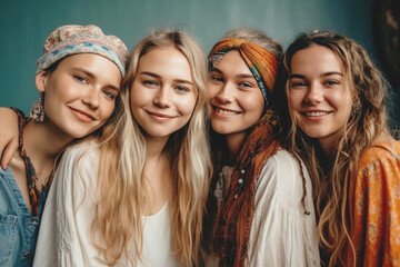 Obraz premium Portrait of a group of diverse young beautiful women, Generative ai