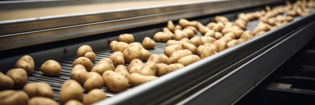 Potatoes In A Food Processing Facility. Concept For A Healthy Food And Automatisation. AI Image