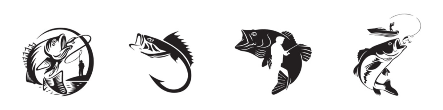 Set of fishing icons. Logo Fishing Shop, Store, Company. Vector Illustration. Vector Graphic. EPS 10