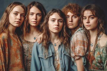 Obraz premium Portrait of a group of diverse young beautiful women, Generative ai