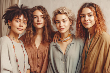 Fototapeta premium Portrait of a group of diverse young beautiful women, Generative ai