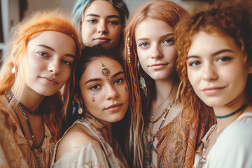 Obraz premium Portrait of a group of diverse young beautiful women, Generative ai