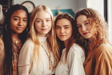 Obraz premium Portrait of a group of diverse young beautiful women, Generative ai