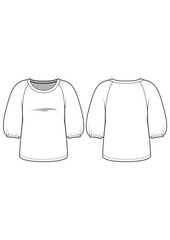 Crewneck puff sleeve jersey knit top fashion technical drawing / flat sketch /CAD / ADOBE Illustrator vector digital download