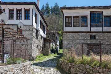 Typical street and old houses at town of Melnik, Bulgaria