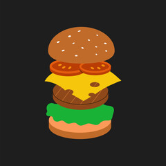 Flat Style Flying Burger