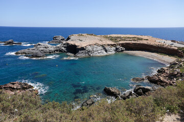 Views of Cala Fria beach from Cabo de Palos lighthouse