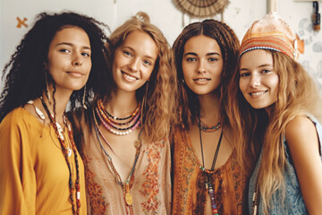 Fototapeta premium Portrait of a group of diverse young beautiful women, Generative ai