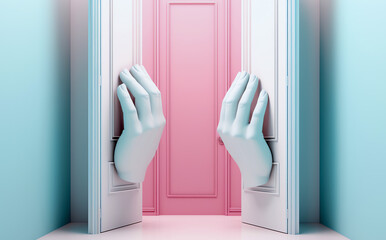 abstracts hands in pink and blue room