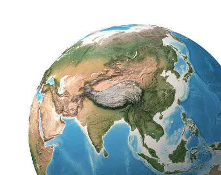 High resolution satellite view of Planet Earth, focused on Asia, Russia, China, India, Himalaya - 3D illustration, elements of this image furnished by NASA.