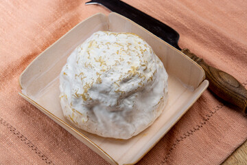 Cheese collection, soft cow French cheese with mold Gaperon artisanal lavored with cracked peppercorns and garlic produced in Auvergne