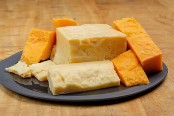 British cheeses collection, Scottish coloured and English matured cheddar cheeses