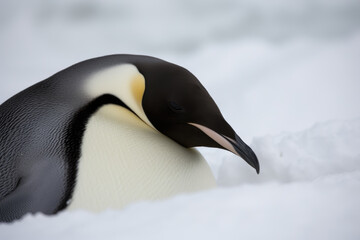 Emperor penguin looking at the camera, beautiful background.