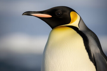 Emperor penguin looking at the camera, beautiful background.