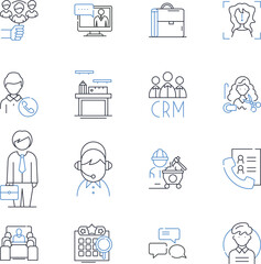 Human resource cycle line icons collection. Recruitment, Selection, Placement, Onboarding, Orientation, Training, Development vector and linear illustration. Performance,Management,Appraisal outline
