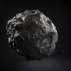 meteor earth piece in space, isolated on dark black background, generative ai