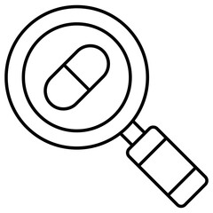 Tablets under magnifying glass, icon of search pill