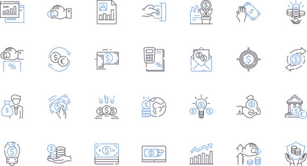 Capital funding line icons collection. Investment, Financing, Capitalizing, Funding, Equity, Crowdfunding, Seed vector and linear illustration. Venture,Angel,Debt outline signs set