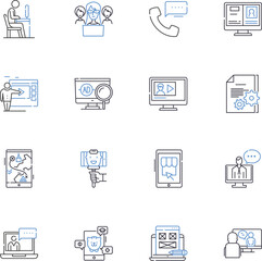 Blogosphere line icons collection. Community, Content, Conversation, Engagement, Influence, Opinion, Readership vector and linear illustration. Audience,Collaboration,Creativity outline signs set