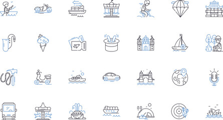 Sightseeing tour line icons collection. Landmarks, Monuments, Architecture, History, Culture, Adventure, Exploration vector and linear illustration. Views,Landscapes,Highlights outline signs set