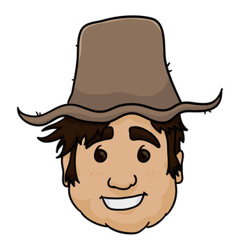 recommend clip art: Happy farmer face with straw hat in cartoon style, Vector illustration