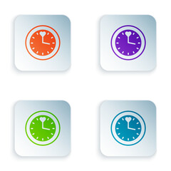Color Clock icon isolated on white background. Time symbol. Set colorful icons in square buttons. Vector