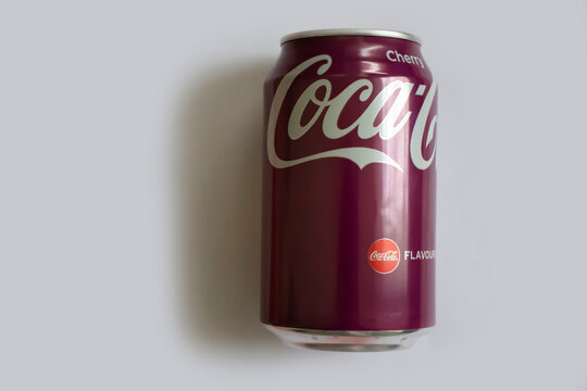 April 19, 2023 Ukraine city Kyiv can Coca-Cola cherry on a light background