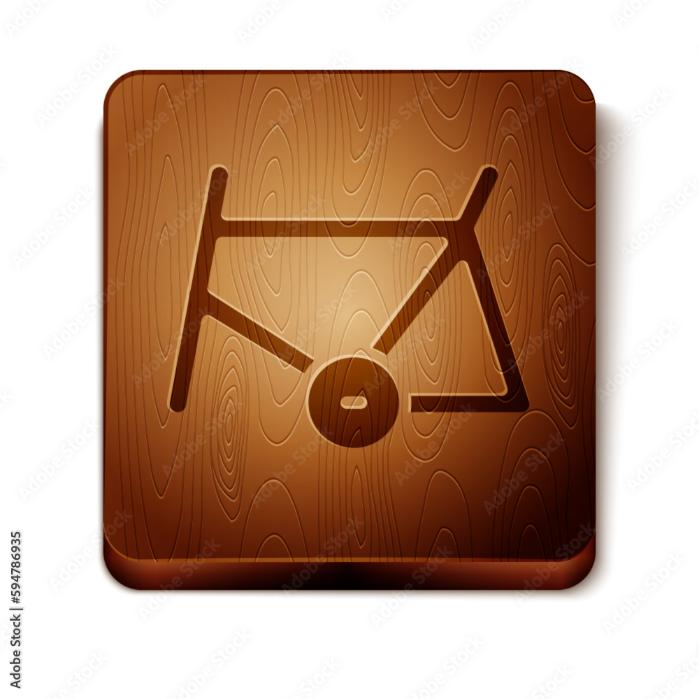 Sticker brown bicycle frame icon isolated on white background. wooden square button. vector