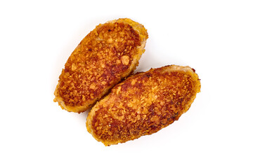 Fried cutlets in bread crumbs, Isolated on white background.
