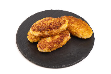 Fried cutlets in bread crumbs, Isolated on white background.