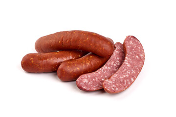 German Smoked sausage, isolated on a white background.