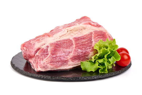 Raw pork shoulder meat, isolated on white background. High resolution image.