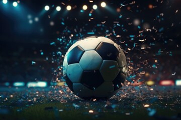 Naklejka premium Soccer, ball and celebration in a football field.