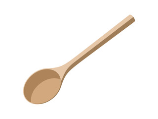 Wooden spoon flat illustration isolated on white background. Cooking ladle. Vector illustration of kitchen utensils in cartoon style