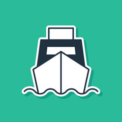 Blue Cargo ship with boxes delivery service icon isolated on green background. Delivery, transportation. Freighter with parcels, boxes, goods. Vector