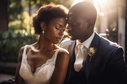 Black couple wedding portrait. Generative AI
