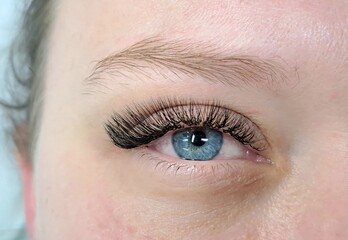 Fototapeta na wymiar close up of eye with eyelash extensions ,beauty salon treatment