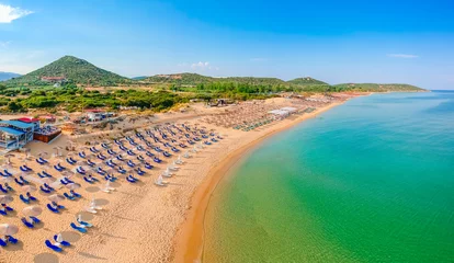 Fotobehang Mediterraans Europa Aerial view of Ammolofoi sand beach near Kavala, Greece, Europe  © oleg_p_100