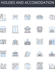 Houses and accomodation line icons collection. Documentation, Records, Forms, Contracts, Agreements, Reports, Papers vector and linear illustration. Policies,Procedures,Invoices outline signs set