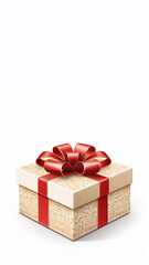 Obraz premium beiges Geschenk mit roter Schleife auf hellem Hintergrund. Geburtstag Happy Birthday. Hochformat. Generative Ai.