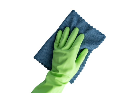 A woman cleaning the house by the blue micro fibre cloth