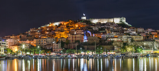 Old town and castle in Kavala, Macedonia, Greece, Europe at night